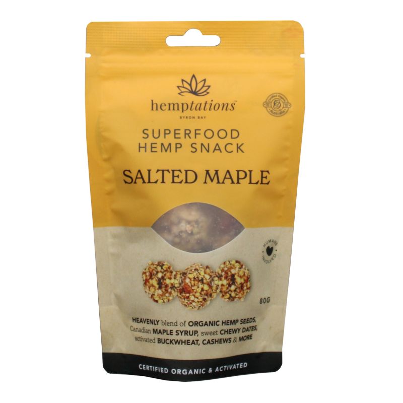 Heptations SaltedMaple 80g Front | Superfood Hemp Snack | 2die4livefoods