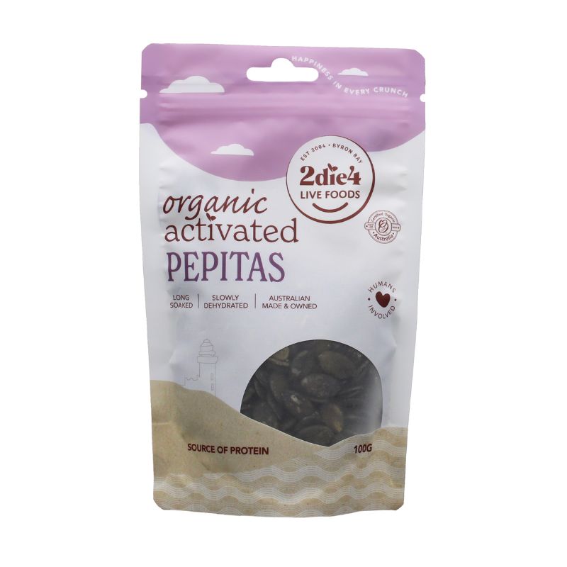 Organic Activated Pepitas 100g Front | 2die4livefoods