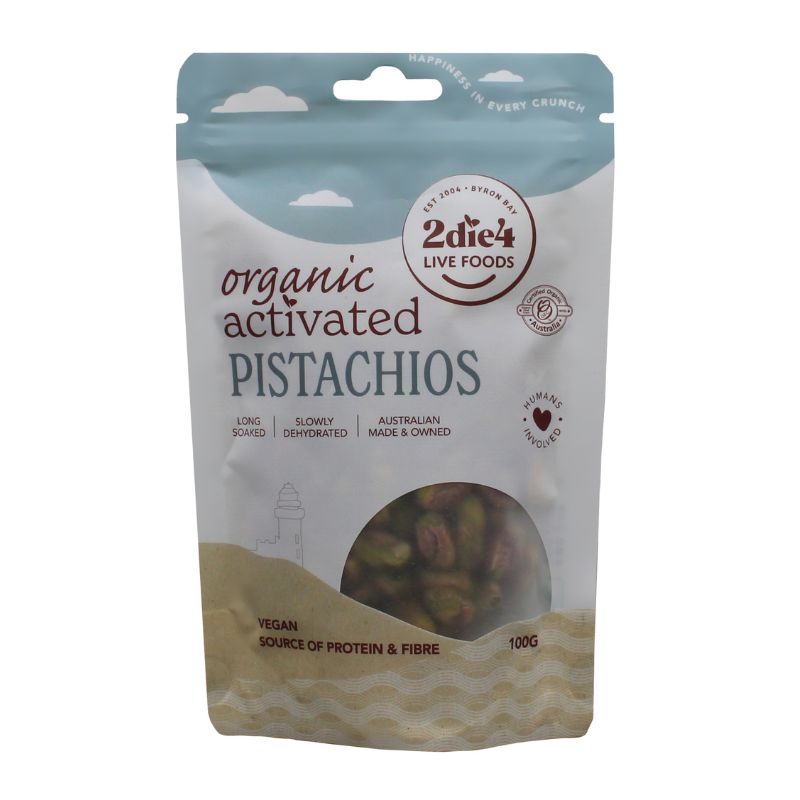 Organic Activated Pistachios 100g Front | 2die4livefoods